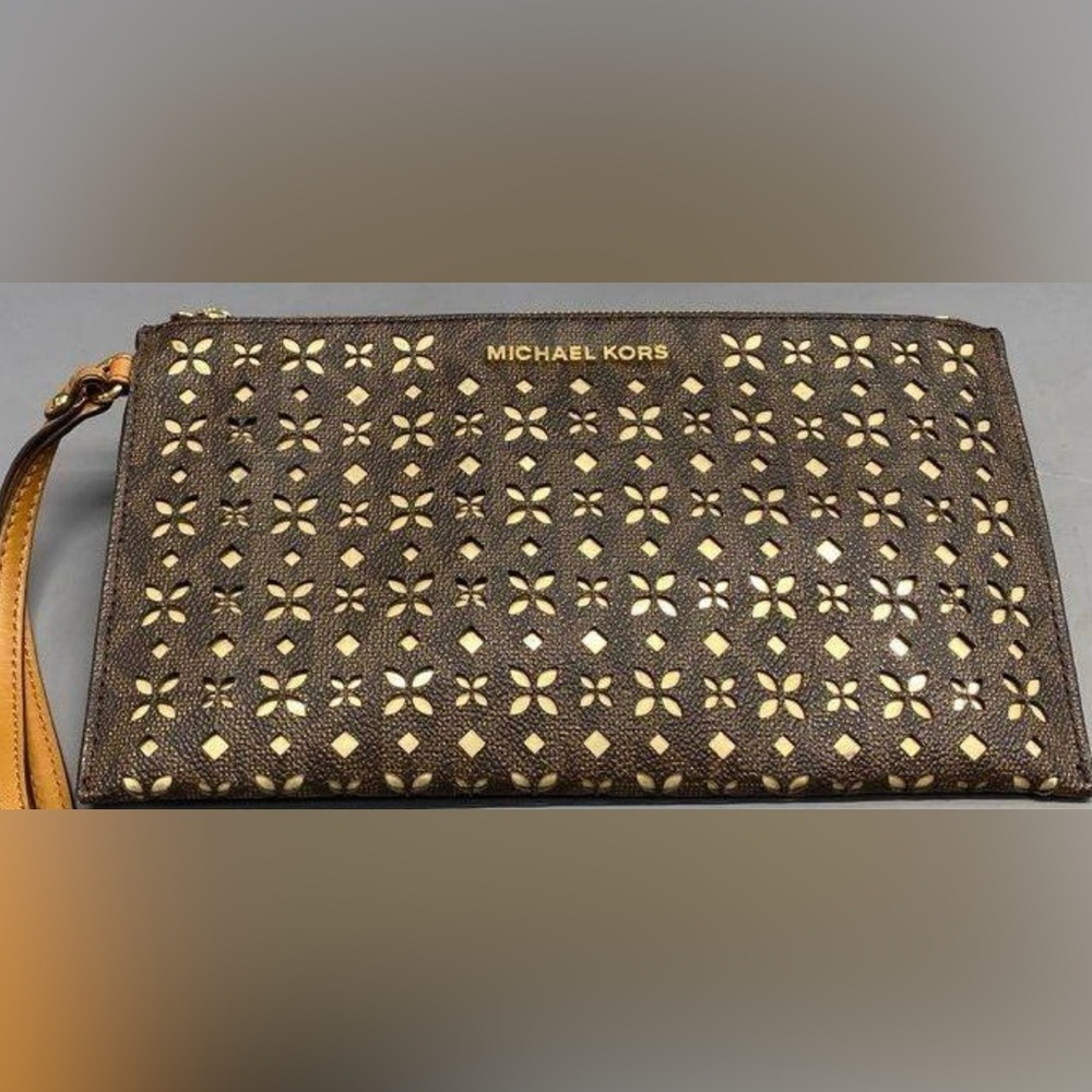 Michael Kors Flora Perforated Large Zip Clutch/Wristlet (NWOT)